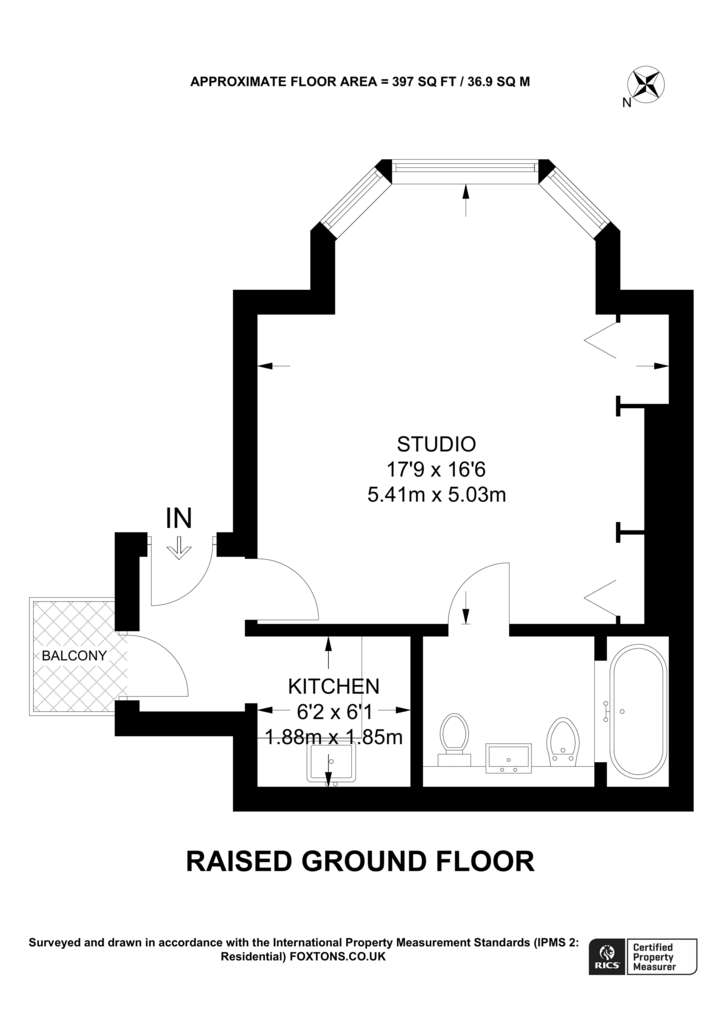 Studio flat to rent - floorplan