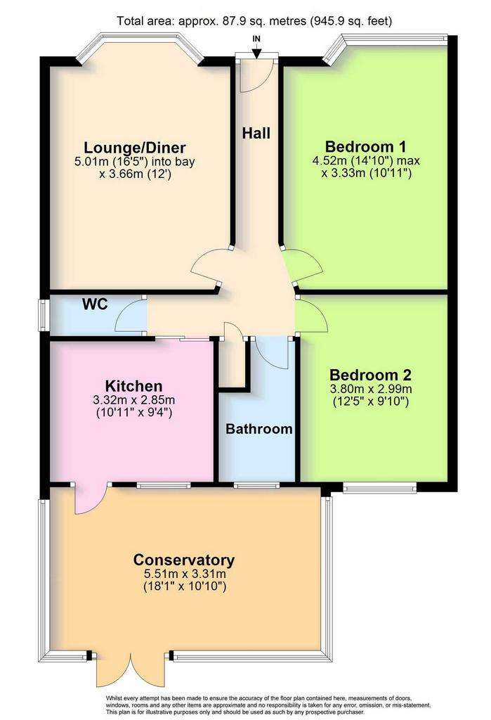 2 bedroom bungalow for sale - floorplan