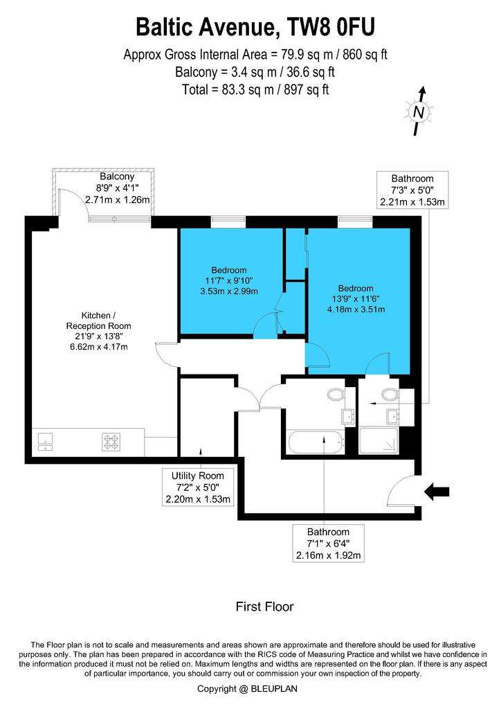 2 bedroom flat to rent - floorplan