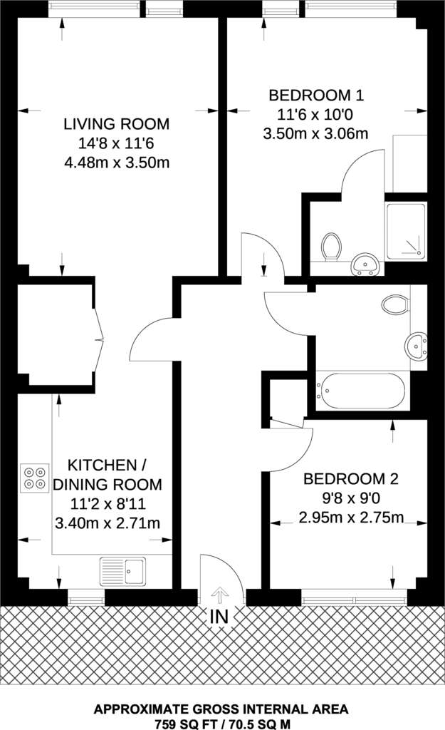 2 bedroom flat to rent - floorplan