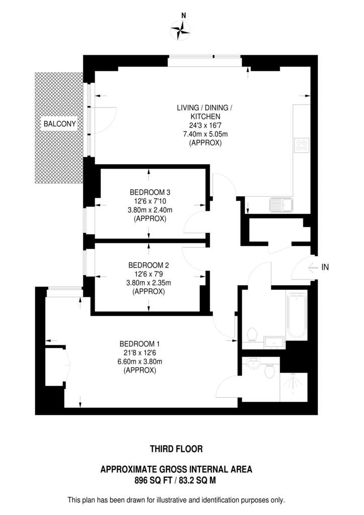 3 bedroom flat to rent - floorplan