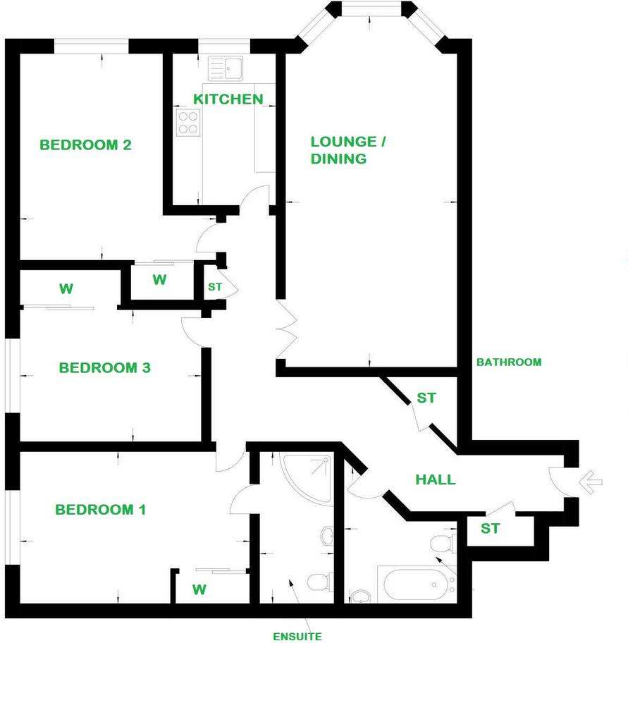 3 bedroom flat for sale - floorplan