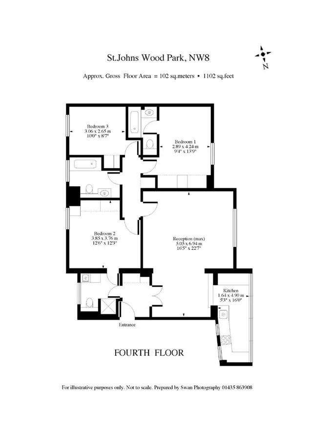 3 bedroom flat to rent - floorplan