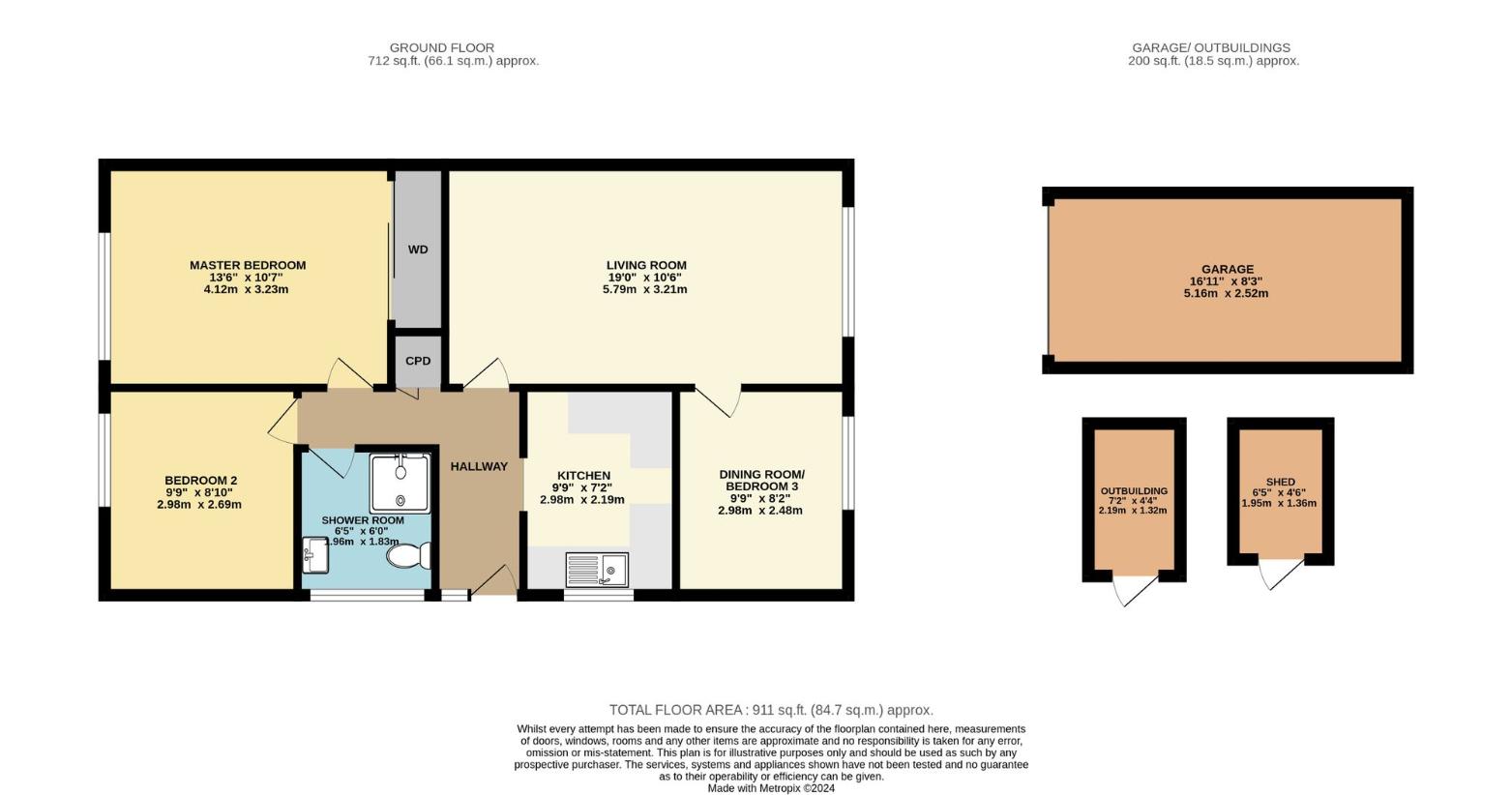 3 bedroom bungalow for sale - floorplan