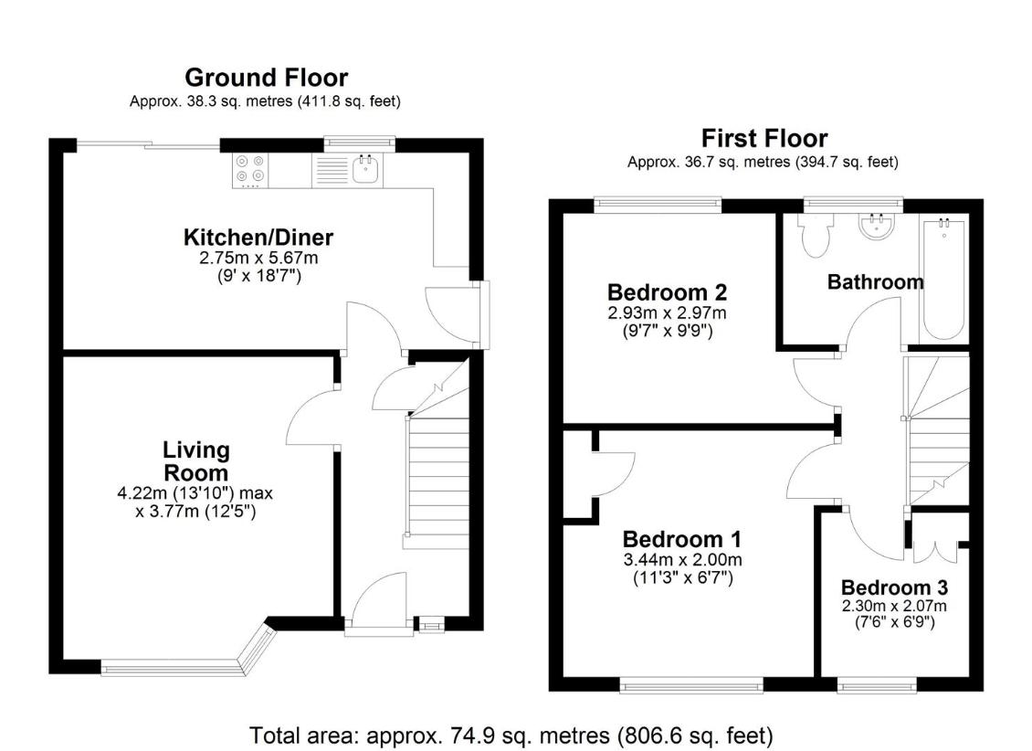 3 bedroom semi-detached house for sale - floorplan