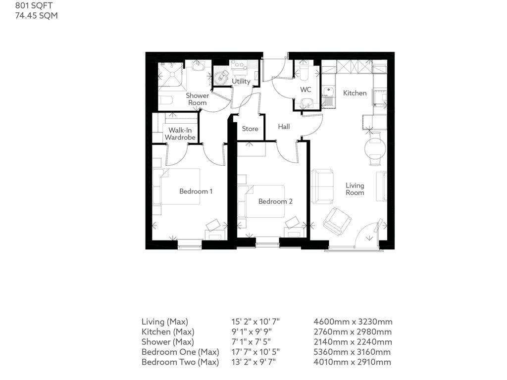 2 bedroom retirement property for sale - floorplan