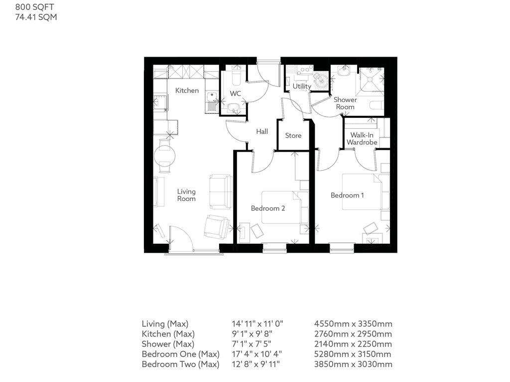 2 bedroom retirement property for sale - floorplan