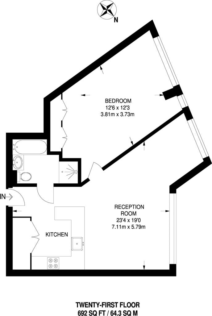 1 bedroom flat to rent - floorplan