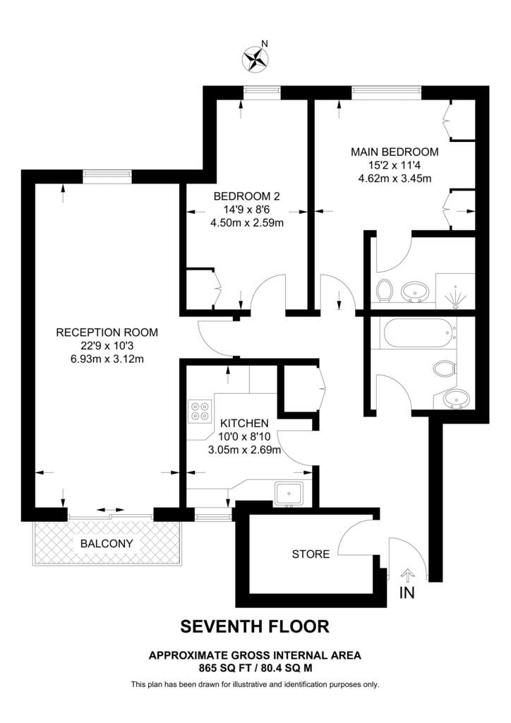 2 bedroom flat to rent - floorplan