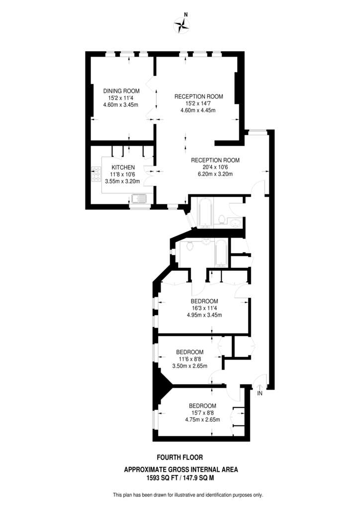 3 bedroom flat to rent - floorplan