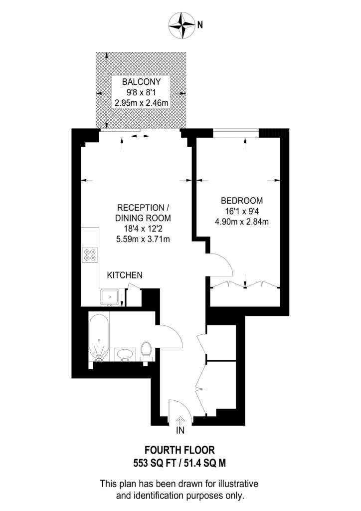 1 bedroom flat to rent - floorplan