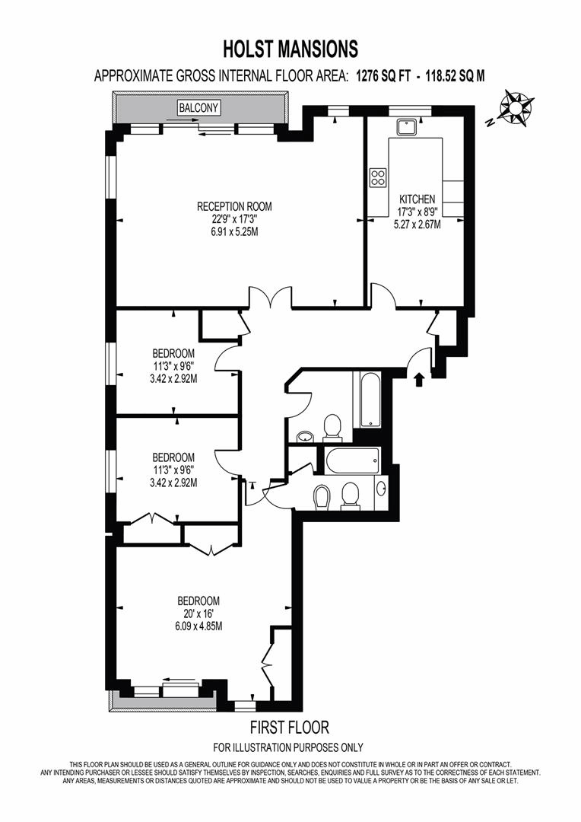 3 bedroom flat for sale - floorplan