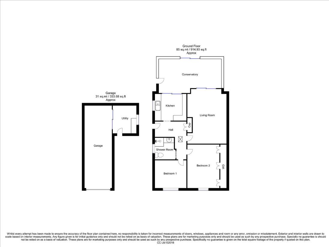 2 bedroom bungalow for sale - floorplan