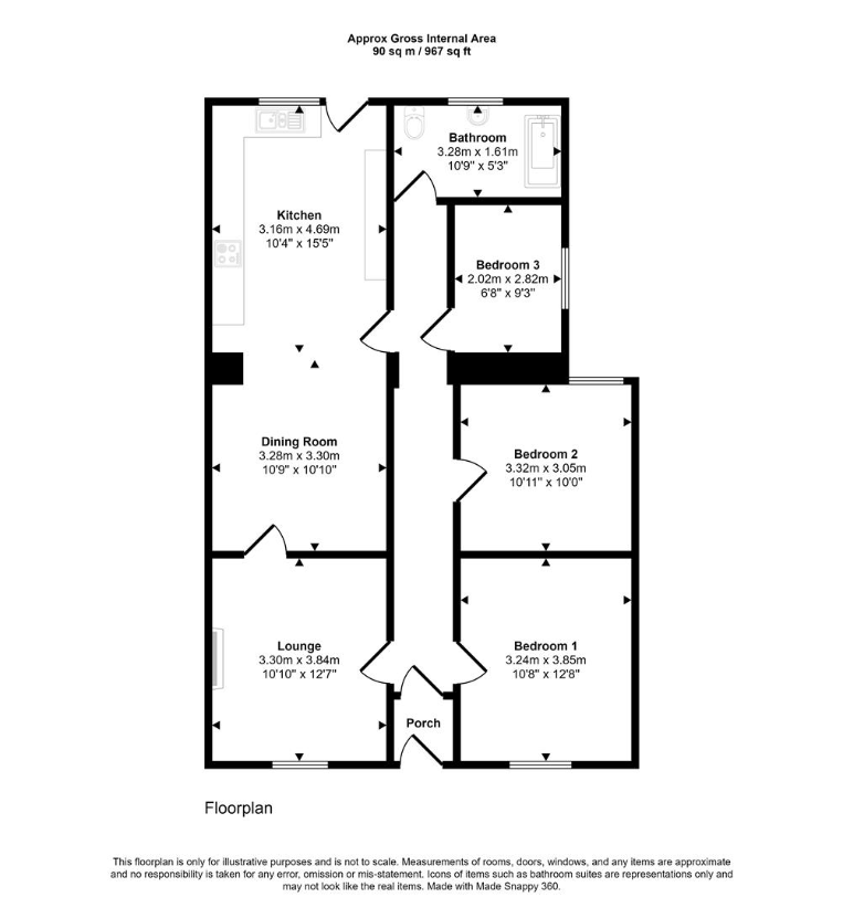 3 bedroom terraced house for sale - floorplan