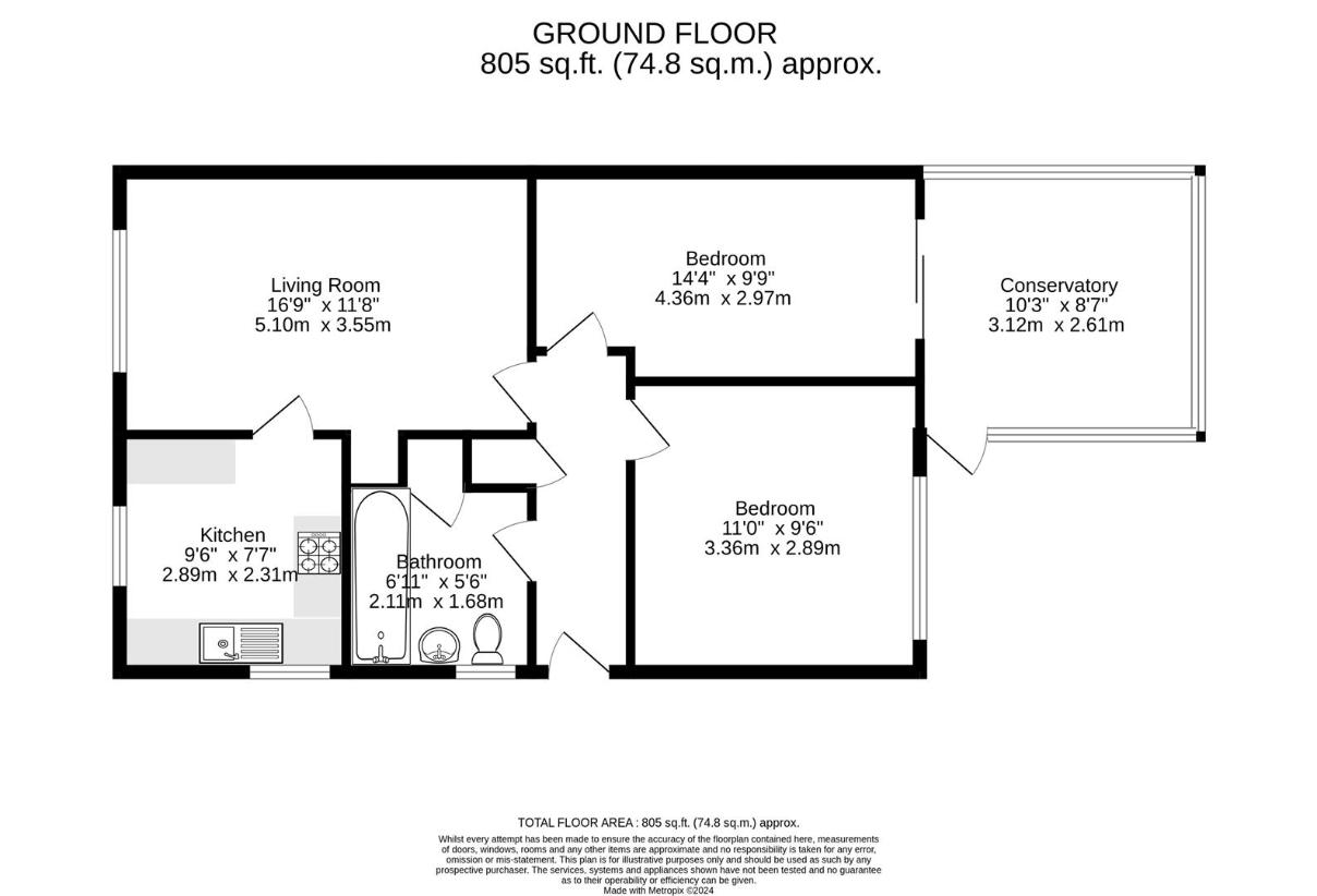 2 bedroom bungalow for sale - floorplan