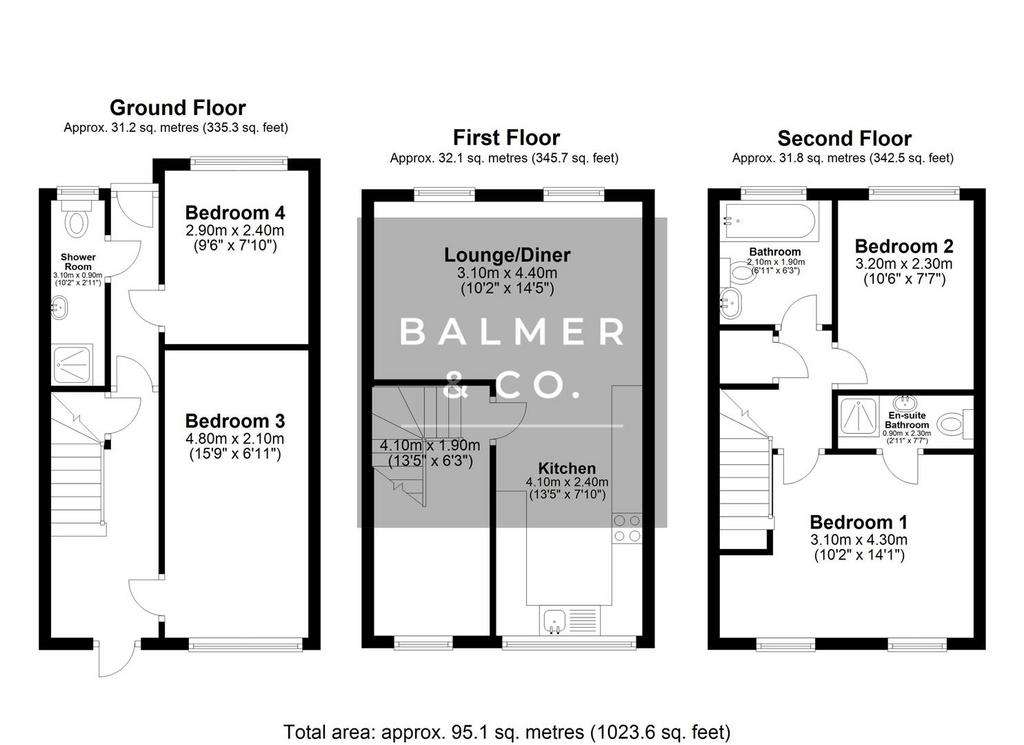 3 bedroom town house for sale - floorplan