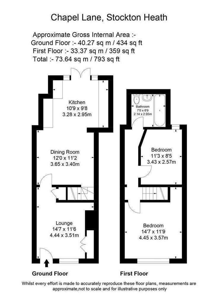 2 bedroom terraced house to rent - floorplan