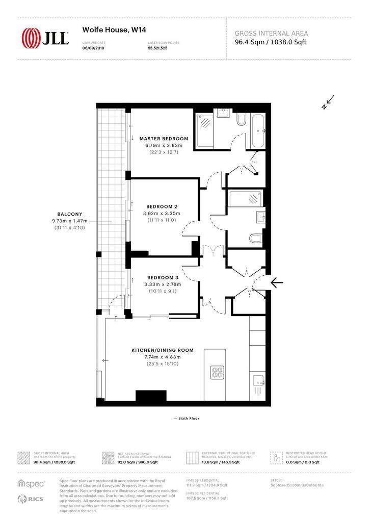 3 bedroom flat to rent - floorplan