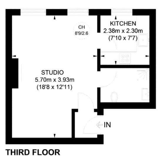 Studio flat to rent - floorplan