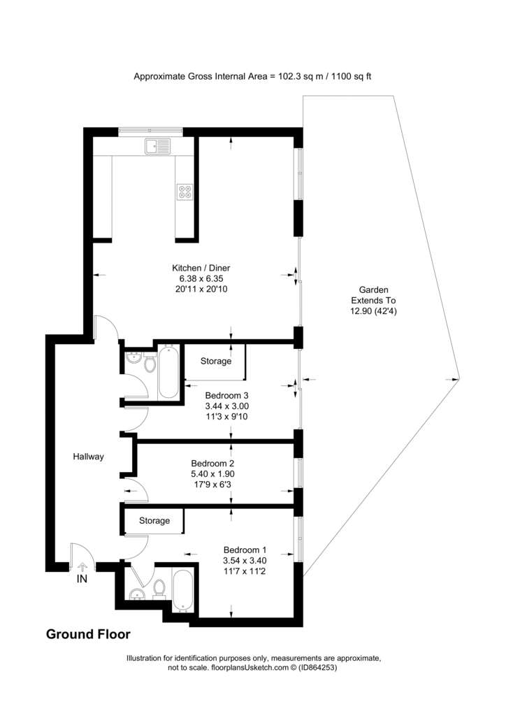 3 bedroom flat to rent - floorplan