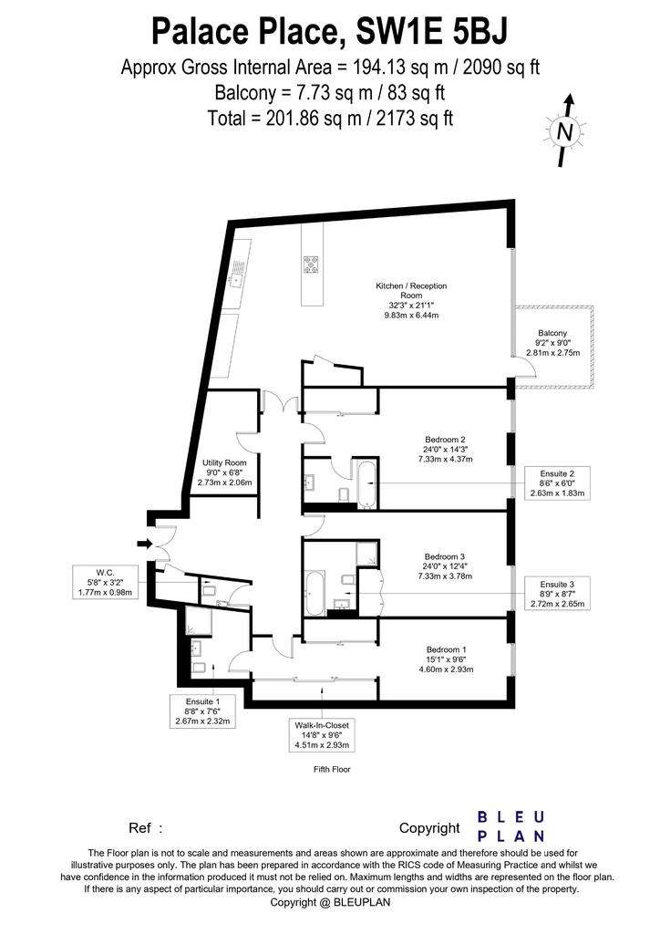 3 bedroom flat for sale - floorplan