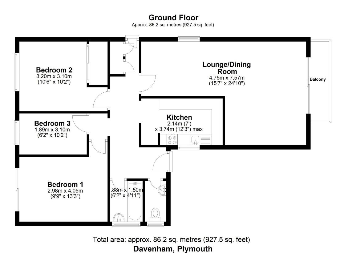 3 bedroom bungalow for sale - floorplan