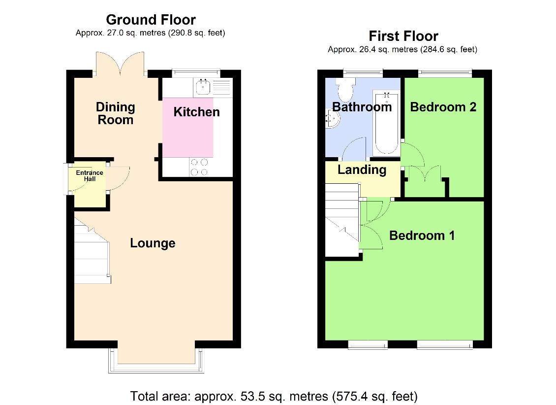 2 bedroom semi-detached house for sale - floorplan