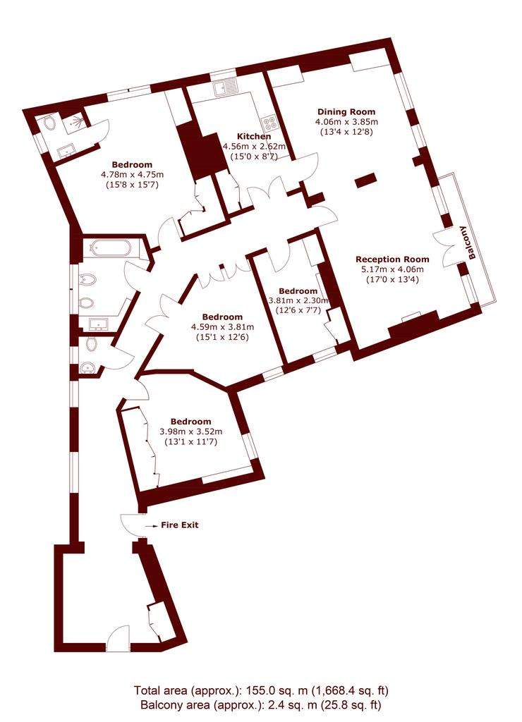 4 bedroom flat to rent - floorplan