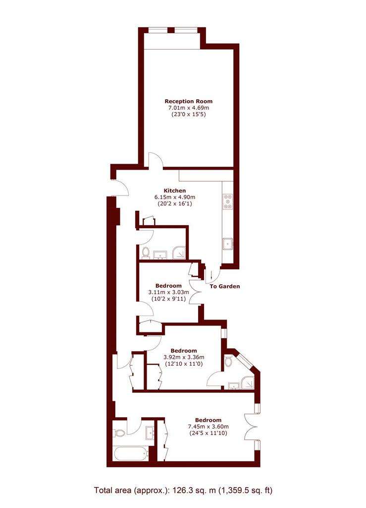 3 bedroom flat to rent - floorplan