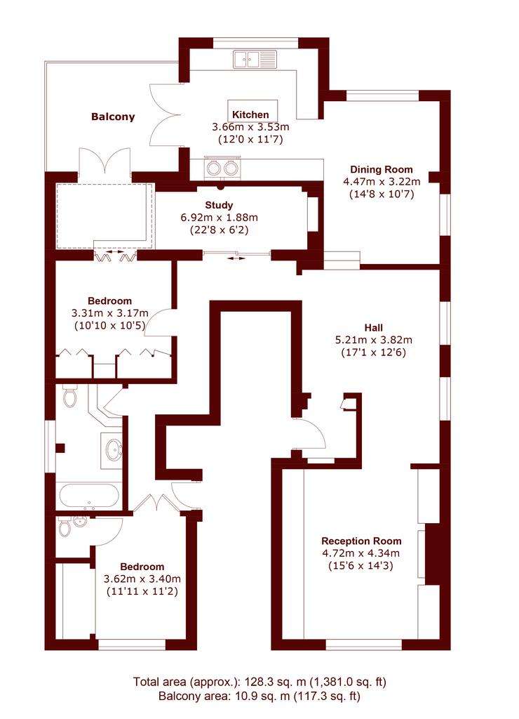 2 bedroom flat to rent - floorplan