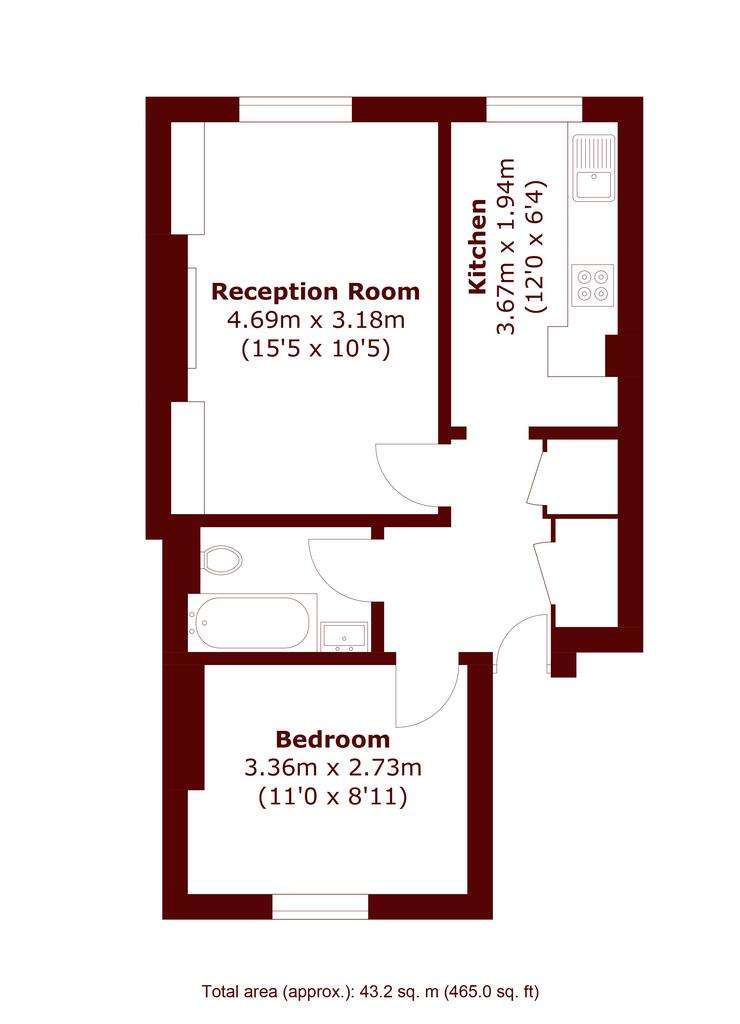 1 bedroom flat to rent - floorplan