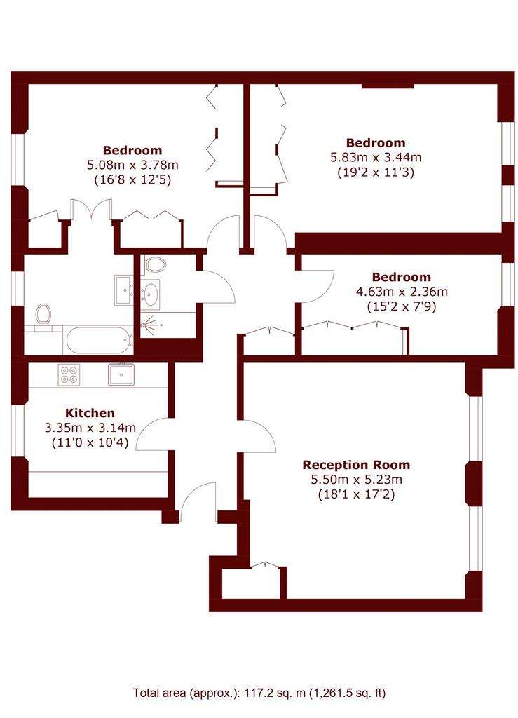 3 bedroom flat to rent - floorplan