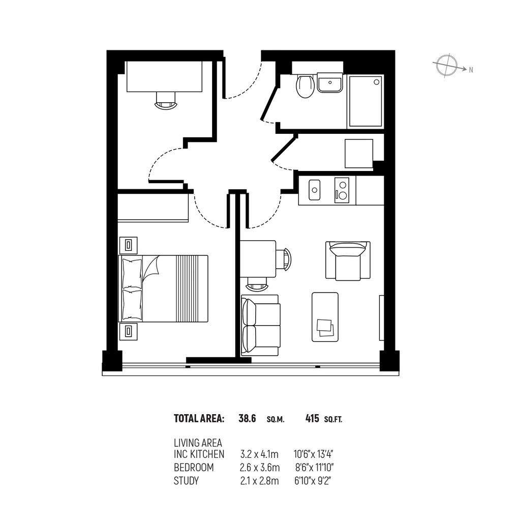 1 bedroom flat to rent - floorplan