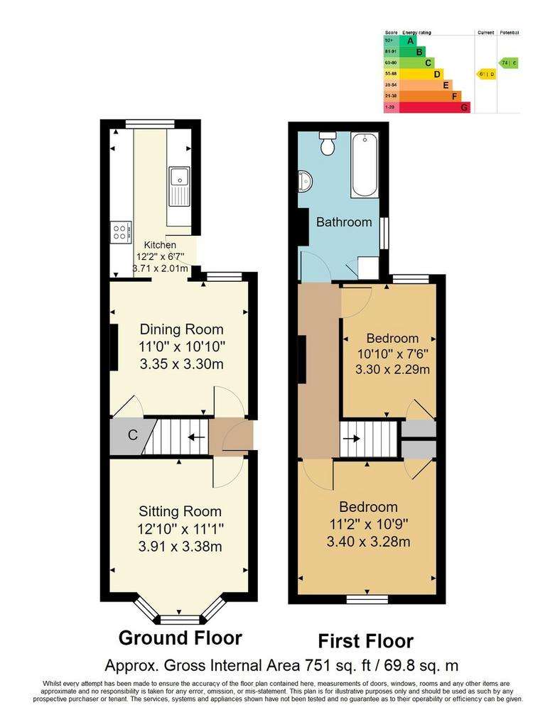 2 bedroom semi-detached house for sale - floorplan