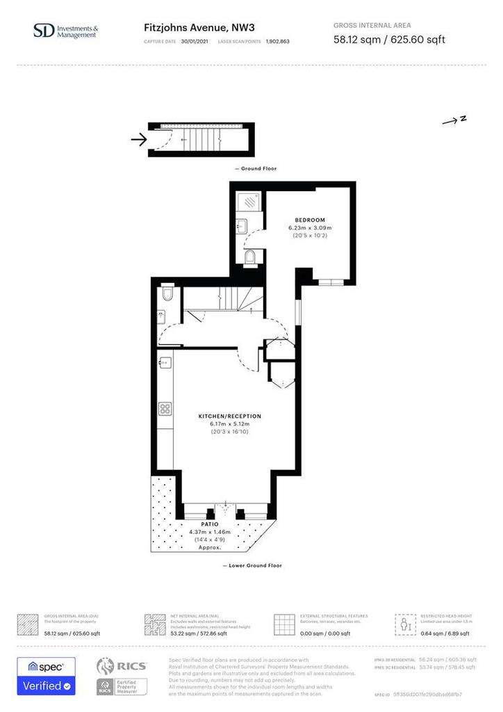 1 bedroom flat to rent - floorplan