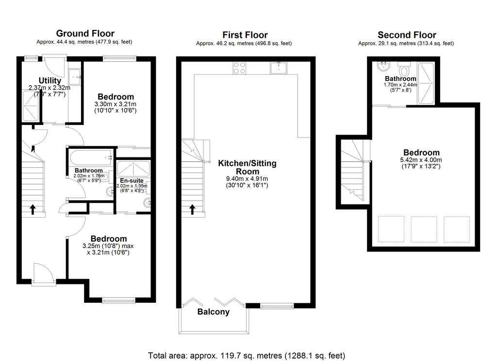 3 bedroom terraced house for sale - floorplan