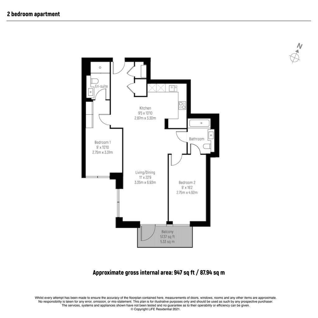 2 bedroom flat to rent - floorplan