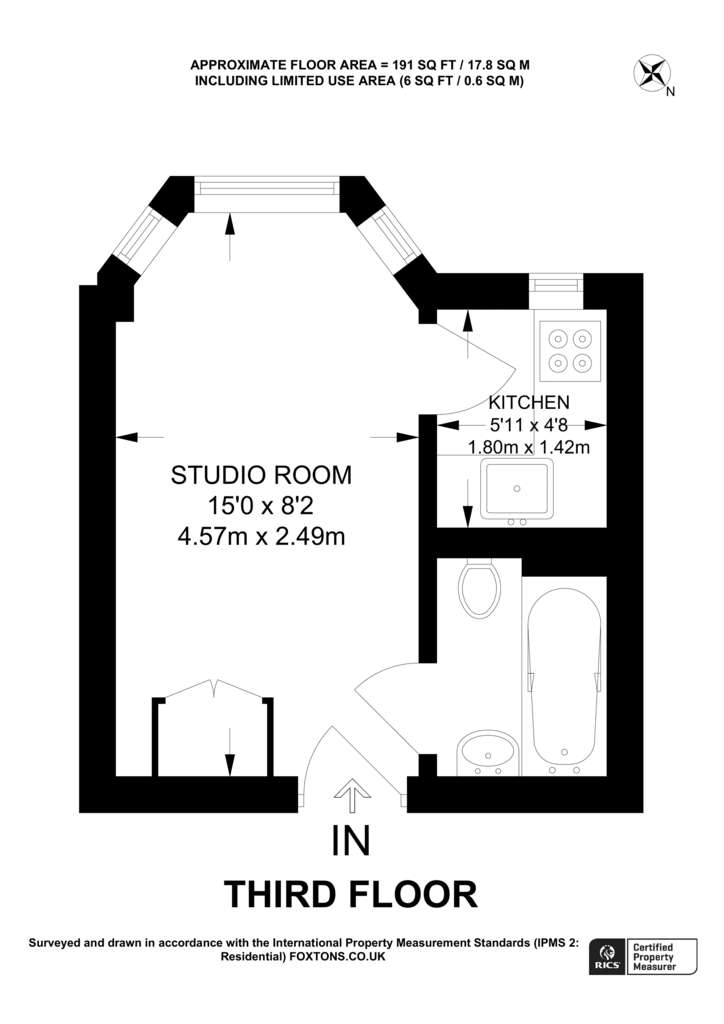 Studio flat to rent - floorplan