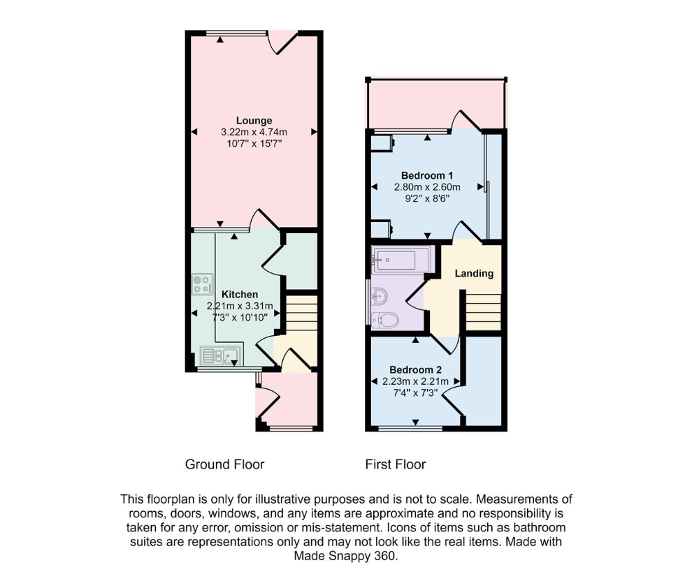 2 bedroom end of terrace house for sale - floorplan