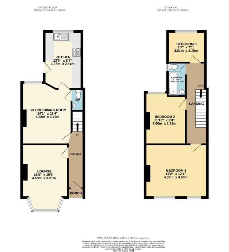 3 bedroom terraced house for sale - floorplan