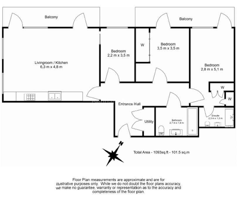 3 bedroom flat to rent - floorplan