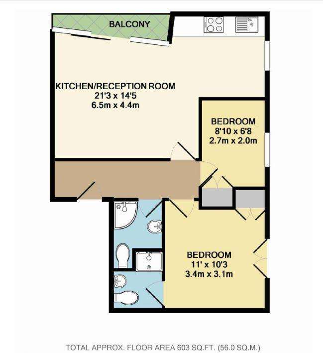 2 bedroom flat to rent - floorplan