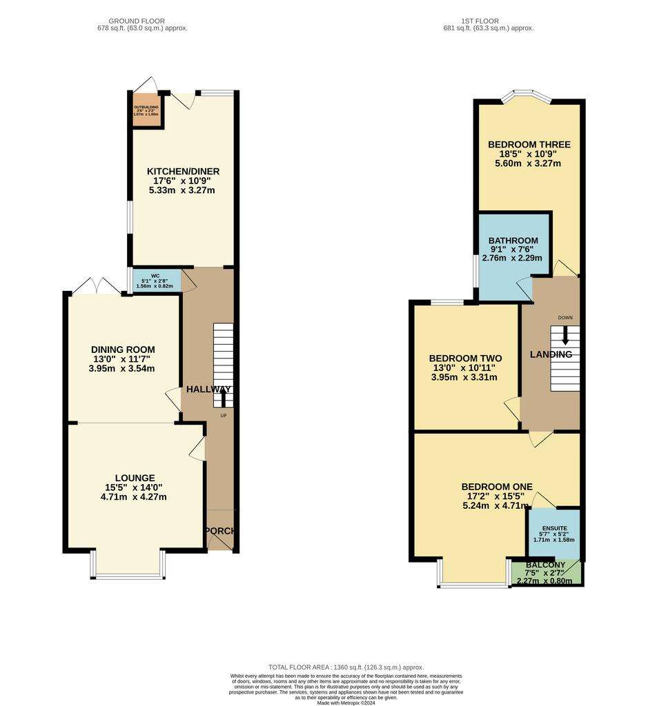 3 bedroom end of terrace house for sale - floorplan