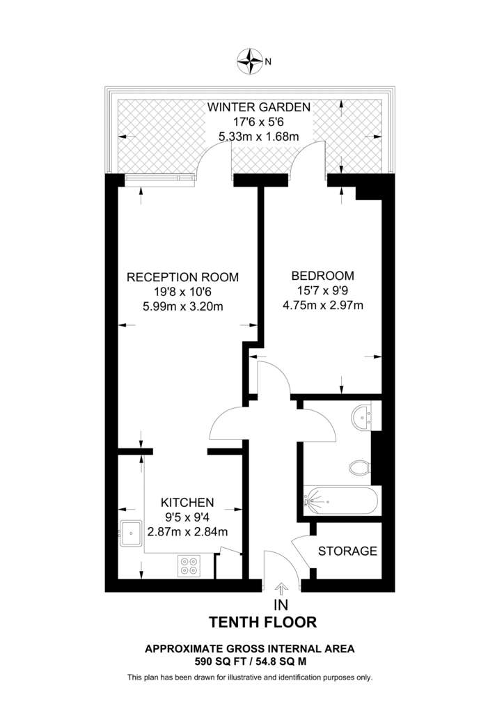 1 bedroom flat to rent - floorplan