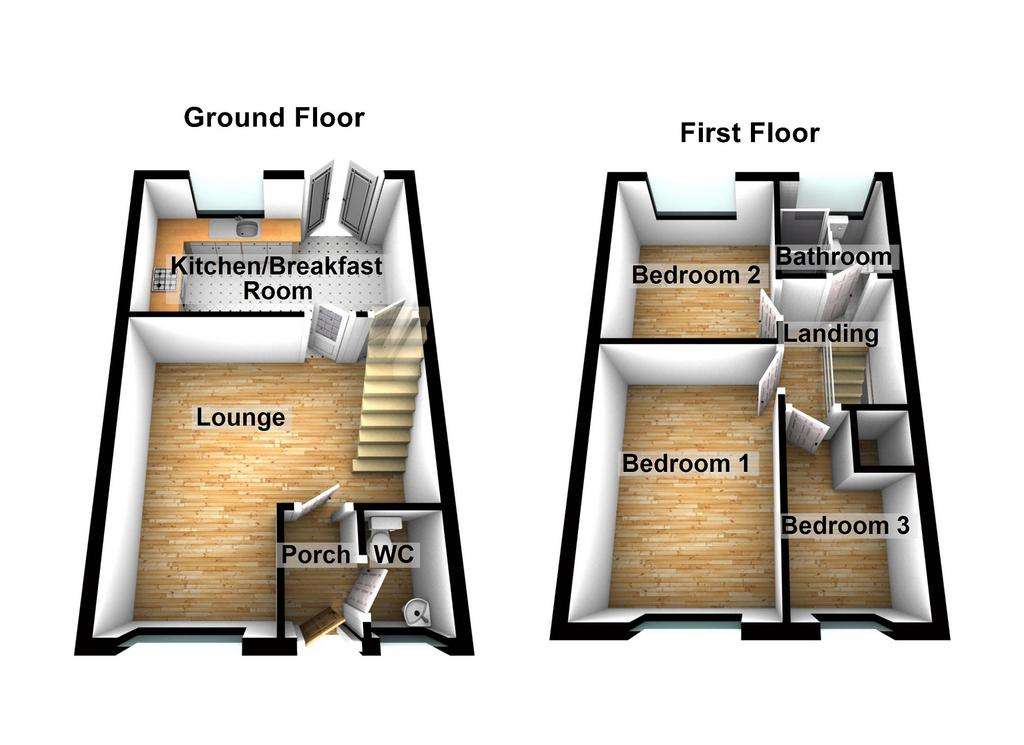 3 bedroom end of terrace house for sale - floorplan