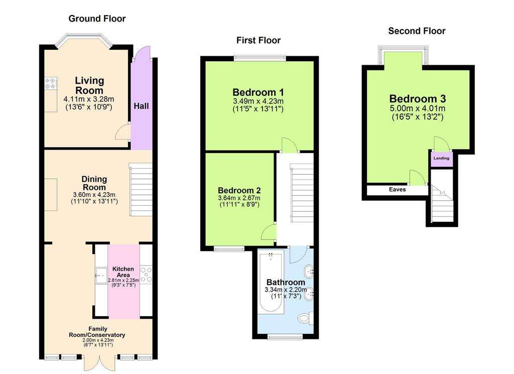 3 bedroom terraced house for sale - floorplan