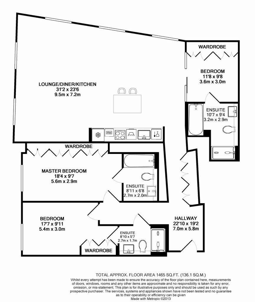 3 bedroom flat to rent - floorplan