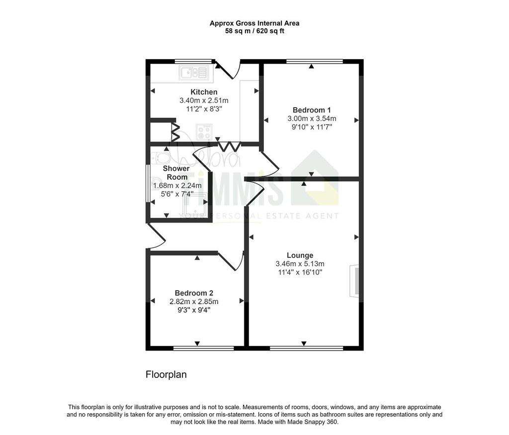 2 bedroom detached bungalow for sale - floorplan