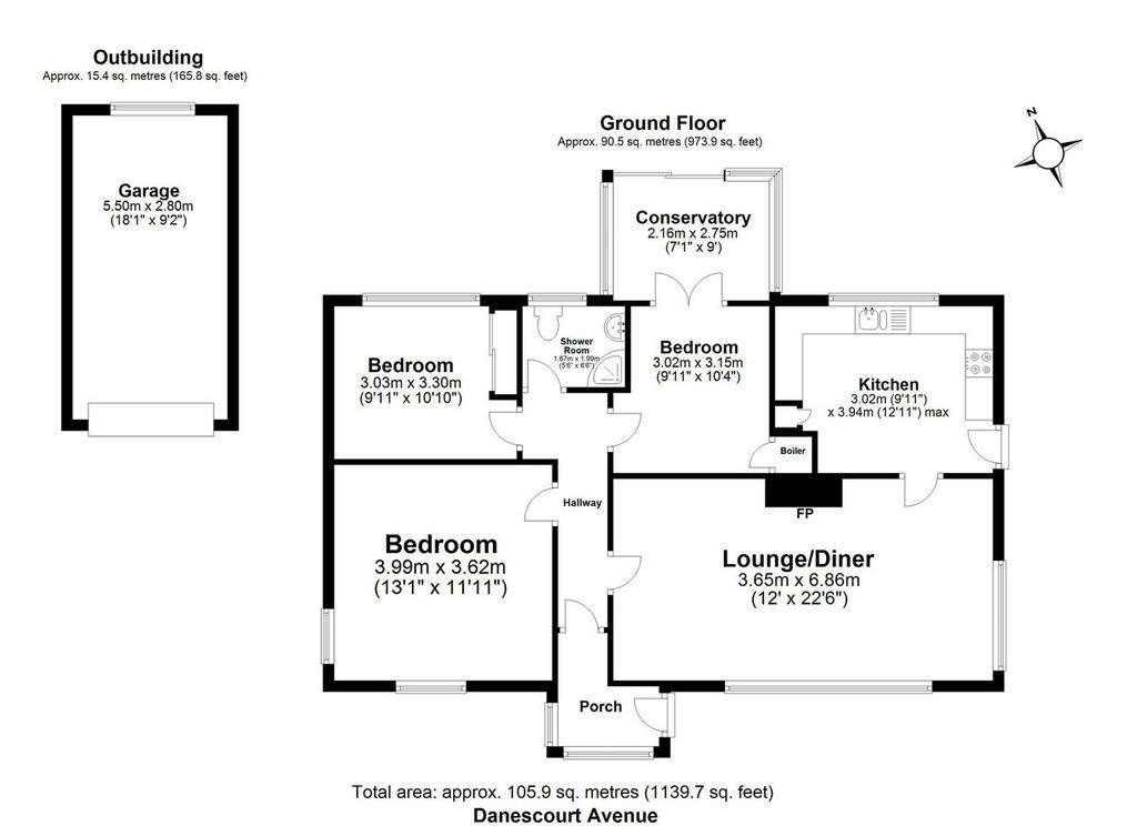 3 bedroom bungalow for sale - floorplan