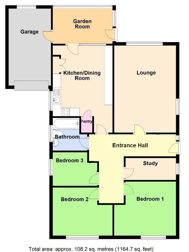 3 bedroom bungalow for sale - floorplan